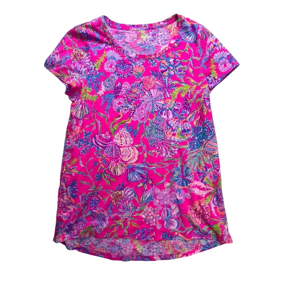 Lilly Pulitzer T-Shirt Womens XS Pink Floral Shell Print Slub Cotton Etta Top